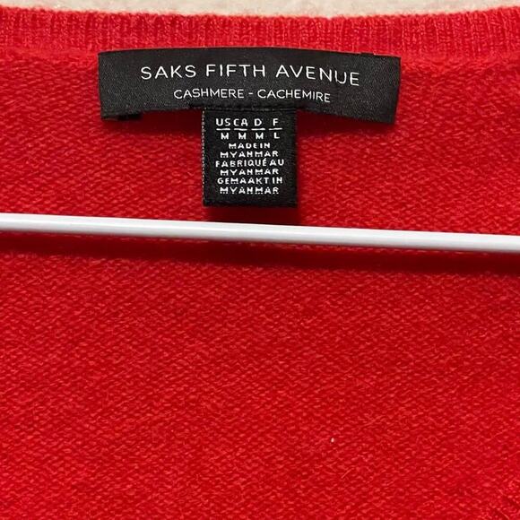Saks Fifth Avenue Red Cashmere V-Neck Sweater - Picture 10 of 11